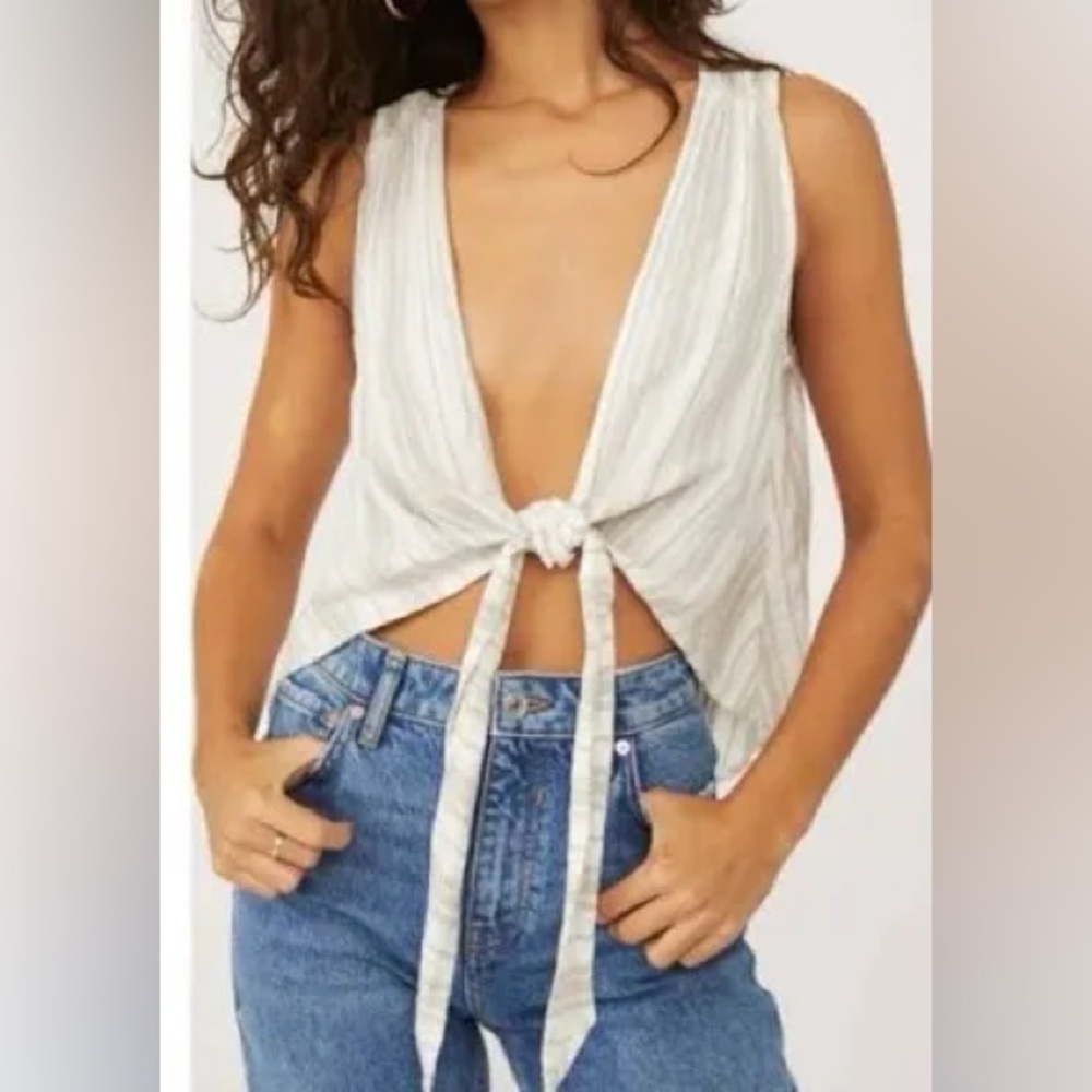 Free People Cream Tie-Front Shirt